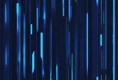 The primary subject of the image is a blue and black patterned background. The setting is a dark room, and the visual style appears to be a digital art or illustration. The dominant colors are blue and black, creating a moody and atmospheric ambiance.