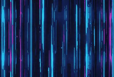 The primary subject of the image is a blue and pink neon light pattern. The setting is a dark background, which contrasts with the bright colors of the neon lights. The visual style appears to be a digital art or illustration, as the light pattern is created through a combination of lines and shapes. The colors and mood of the image are vibrant and energetic, with the blue and pink neon lights evoking a sense of excitement and movement.