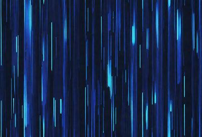 The primary subject of the image is a blue and black patterned background. The setting is a dark room, and the visual style appears to be a digital art or illustration. The dominant colors are blue and black, creating a moody and atmospheric ambiance.