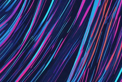 The primary subject of the image is a colorful, abstract design featuring a mix of blue, pink, and orange hues. The setting is a dark blue background, which contrasts with the vibrant colors of the design. The visual style appears to be a combination of digital art and illustration, creating a unique and eye-catching pattern. The overall atmosphere of the image is energetic and lively, thanks to the bold colors and dynamic design.