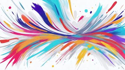 The primary subject of the image is a colorful painting or drawing, featuring a mix of blue, orange, yellow, and purple colors. The setting is a white background, which provides a clean and uncluttered appearance. The visual style is a combination of digital art and illustration, creating a vibrant and dynamic scene. The colors and mood of the image are lively and energetic, with the bright colors evoking a sense of energy and creativity.