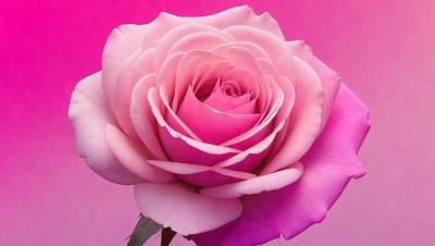 The primary subject of the image is a single pink rose. The rose is the main focus of the image, and it is displayed against a pink background. The visual style of the image is a close-up of the rose, showcasing its details and texture. The dominant colors in the image are pink, which gives the rose a soft and delicate appearance. The overall atmosphere of the image is romantic and elegant, as the rose is the centerpiece of the scene.