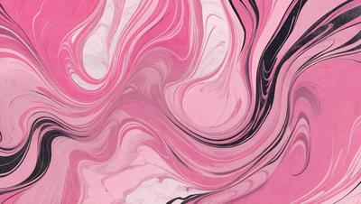 The primary subject of the image is a pink and black swirling pattern, which appears to be a painting or a digital artwork. The setting is a pink background, and the visual style is a combination of painting and digital art. The dominant colors are pink and black, creating a bold and striking atmosphere.