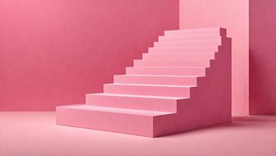 The primary subject of the image is a set of pink stairs. The setting is a pink wall, which serves as the backdrop for the stairs. The visual style of the image is a photo, capturing the stairs and the wall in a realistic manner. The colors and mood of the image are predominantly pink, creating a warm and inviting atmosphere.