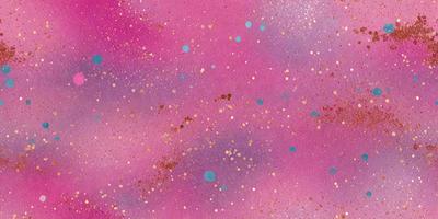 The primary subject of the image is a pink and purple background with a gold and blue star pattern. The setting is a space-themed background, and the visual style is a combination of digital art and illustration. The dominant colors are pink, purple, gold, and blue, creating a warm and vibrant atmosphere.