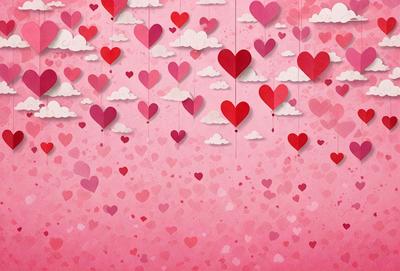 The primary subject of the image is a wall covered in hearts. The hearts are arranged in various patterns and sizes, creating a visually appealing and playful atmosphere. The setting is a room with a pink background, which complements the hearts' colors. The visual style is a combination of digital art and illustration, giving the hearts a unique and creative appearance. The dominant colors are pink and red, which evoke feelings of love and warmth.