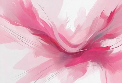 The primary subject of the image is a large, pink, flowery painting. The painting is displayed on a white background, which creates a striking contrast between the painting and the background. The visual style of the image is a combination of digital art and illustration, as it appears to be a digital painting. The dominant colors in the painting are pink and red, creating a warm and vibrant atmosphere.