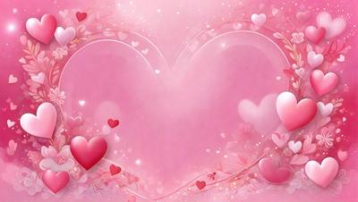 The primary subject of the image is a pink heart-shaped design with hearts surrounding it. The setting is a pink background, and the visual style is a digital art or illustration. The dominant colors are pink and white, creating a warm and romantic atmosphere.