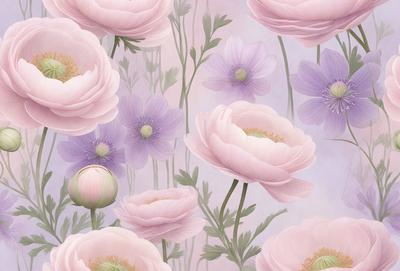 The primary subject of the image is a beautiful bouquet of pink flowers. The flowers are arranged in a visually appealing manner, creating a sense of harmony and elegance. The setting is a vibrant and colorful background, which complements the flowers and adds to the overall visual style. The image is a digital artwork, showcasing the artist's skill in capturing the beauty of the flowers and their surroundings. The colors and mood of the image are predominantly pink, which ev