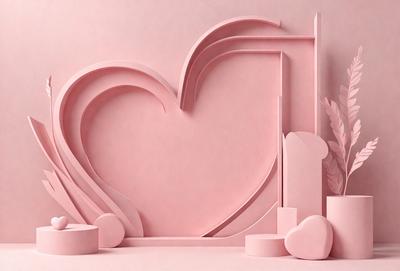 The primary subject of the image is a heart-shaped sculpture made of pink paper. The heart is displayed in a pink background, giving it a warm and inviting appearance. The visual style of the image is a combination of digital art and illustration, as the heart is crafted from paper and placed in a digital setting. The colors and mood of the image are predominantly pink, creating a sense of love and affection.