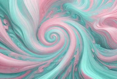 The primary subject of the image is a swirling, spiraling pattern of colors, which creates a visually striking and dynamic scene. The setting is a background of a colorful, swirling pattern, which adds to the overall atmosphere of the image. The visual style of the image is a combination of digital art and illustration, with the colors and mood being predominantly pink, blue, and green.