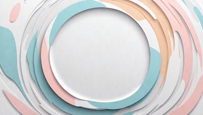 The primary subject of the image is a white plate with a blue, pink, and orange circle on it. The plate is placed on a table, which serves as the setting. The visual style of the image is a combination of photo and digital art, creating a unique and eye-catching design. The colors and mood of the image are vibrant and lively, with the blue, pink, and orange circle adding a sense of warmth and energy to the scene.