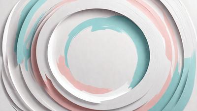 The primary subject of the image is a white plate with a blue and pink circle painted on it. The plate is placed on a table, which serves as the setting. The visual style of the image is a combination of digital art and illustration, as the circle appears to be a digital art piece with a hand-painted touch. The colors and mood of the image are predominantly blue and pink, creating a warm and inviting atmosphere.