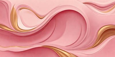 The primary subject of the image is a painting of a wave, featuring a pink background and gold accents. The setting is a canvas, and the visual style is a painting. The dominant colors are pink and gold, creating a warm and inviting atmosphere.