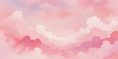 The primary subject of the image is a cloudy pink sky. The setting is a cloudy sky with a pink hue, creating a serene and calming atmosphere. The visual style is a watercolor painting, which adds a sense of depth and artistic flair to the scene. The colors and mood convey a sense of tranquility and beauty, making the image a captivating and visually appealing piece of art.