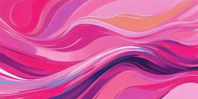 The primary subject of the image is a colorful, abstract painting of a wave. The setting is a pink background, which adds to the overall mood of the painting. The visual style is a combination of digital art and illustration, creating a vibrant and dynamic scene. The dominant colors are pink, blue, and orange, which contribute to the painting's lively and energetic atmosphere.