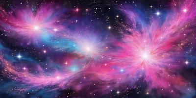 The primary subject of the image is a purple nebula, which is a swirling mass of gas and dust in space. The setting is a dark, star-filled sky, with the nebula being the main focus of the image. The visual style is a combination of a photo and digital art, creating a unique and captivating representation of the nebula. The colors and mood of the image are predominantly purple, giving it a serene and ethereal atmosphere.