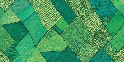 The primary subject of the image is a green and yellow patterned design. The setting is a colorful, abstract background, which adds to the visual style. The image is a digital art piece, showcasing a unique and creative design. The dominant colors are green and yellow, giving the image a lively and vibrant atmosphere.