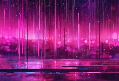The primary subject of the image is a pink and purple background with a rainbow-colored pattern. The setting is a dark room, and the visual style appears to be a digital art or illustration. The dominant colors in the image are pink, purple, and various shades of the rainbow. The overall atmosphere is vibrant and lively, with a sense of movement and energy.
