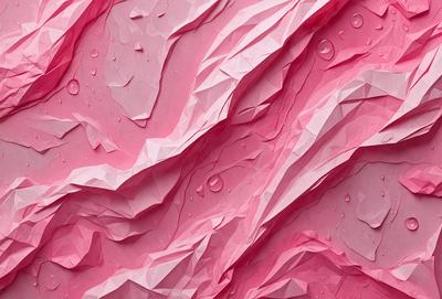 The primary subject of the image is a large, pink, textured surface with a patterned design. The setting is a pink background, and the visual style appears to be a combination of a photo and digital art. The colors and mood of the image are predominantly pink, creating a warm and inviting atmosphere.