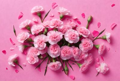 The primary subject of the image is a bouquet of pink flowers. The flowers are arranged in a visually appealing manner, creating a sense of beauty and elegance. The setting is a pink background, which complements the color of the flowers and adds to the overall aesthetic of the image. The visual style is a close-up of the flowers, allowing the viewer to appreciate the details and textures of the petals. The colors and mood of the image are predominantly pink, which ev