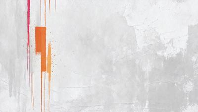 The primary subject of the image is a white wall with a few orange splatters on it. The setting is a room with a white wall, and the visual style appears to be a combination of a photo and a digital art or illustration. The colors and mood of the image are predominantly white and orange, creating a warm and inviting atmosphere.