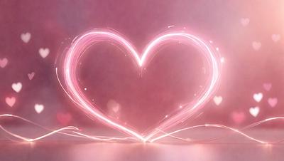 The primary subject of the image is a pink heart-shaped light, which is the main focus of the image. The setting is a white background, and the visual style is a digital art or illustration. The heart-shaped light is the dominant color, creating a warm and inviting atmosphere.