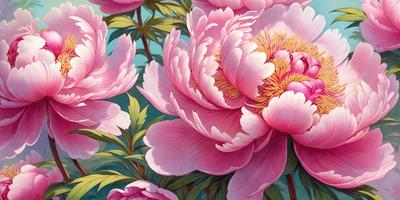 The primary subject of the image is a close-up of a pink flower with yellow petals. The flower is surrounded by other pink flowers, creating a beautiful and vibrant scene. The setting is a garden, with the flowers blooming in a field. The visual style of the image is a painting, which adds a sense of artistic expression and beauty to the scene. The dominant colors in the image are pink and yellow, creating a warm and inviting atmosphere.