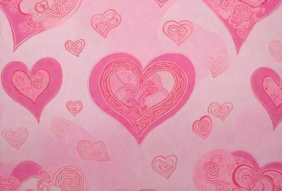 The primary subject of the image is a heart-shaped design, which is the main focus of the image. The setting is a pink background, and the visual style appears to be a combination of digital art and illustration. The heart is surrounded by other hearts, creating a patterned and visually appealing scene. The colors in the image are predominantly pink, which gives the image a warm and romantic atmosphere.