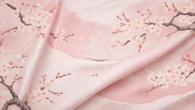 The primary subject of the image is a pink fabric with a pattern of flowers on it. The setting is a table, and the visual style appears to be a photo. The dominant colors are pink and white, creating a warm and inviting atmosphere.