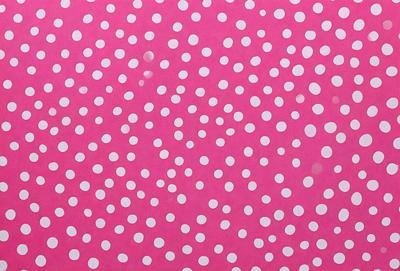 The primary subject of the image is a close-up of a pink background with a pattern of white dots. The setting appears to be a pink wall or a pink surface. The visual style of the image is a close-up of a pattern, which gives it a digital art or illustration appearance. The dominant colors in the image are pink and white, creating a warm and inviting atmosphere.
