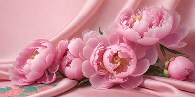 The primary subject of the image is a bouquet of pink flowers. The flowers are arranged in a visually appealing manner, creating a sense of beauty and elegance. The setting is a pink background, which adds to the overall mood and atmosphere of the image. The visual style of the image is a painting, which showcases the artist's skill in capturing the delicate details of the flowers and their arrangement. The colors and mood of the image are predominantly pink, which evokes feelings of warm