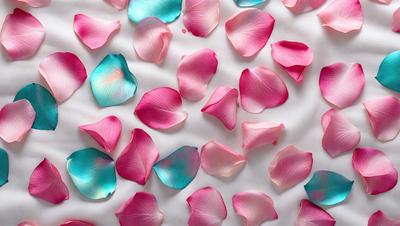 The primary subject of the image is a close-up of a pink rose petal. The setting is a white background, which provides a clean and minimalistic look. The visual style is a close-up of a single rose petal, emphasizing the details of the petal. The colors and mood of the image are predominantly pink, creating a soft and delicate atmosphere.