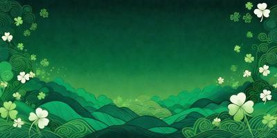The primary subject of the image is a lush green forest with a mountainous landscape. The setting is a dark, green, and somewhat mysterious environment. The visual style is a combination of a photo and digital art, creating a unique and captivating scene. The colors and mood are predominantly green, giving the image a serene and natural atmosphere.