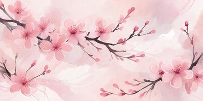 The primary subject of the image is a branch with pink flowers on it. The setting is a pink background, which adds to the overall mood of the scene. The visual style is a combination of photo and digital art, creating a realistic yet artistic representation of the branch with flowers. The colors and mood of the image are predominantly pink, giving it a warm and inviting atmosphere.