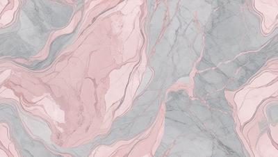 The primary subject of the image is a marble-like surface with a pink and grey color scheme. The setting is a patterned marble wall, which adds a unique and elegant touch to the environment. The visual style of the image is a combination of photo and digital art, creating a realistic yet artistic representation of the marble wall. The colors and mood of the image are predominantly pink and grey, giving it a warm and sophisticated atmosphere.