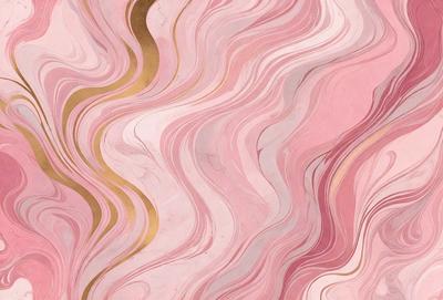 The primary subject of the image is a pink and gold swirl pattern. The setting is a pink background, and the visual style appears to be a combination of digital art and illustration. The dominant colors are pink and gold, creating a warm and inviting atmosphere.