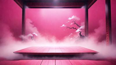 The primary subject of the image is a pink room with a wooden floor. The setting is a room with a wooden floor, and the visual style is digital art. The dominant colors are pink, and the overall atmosphere is warm and inviting.
