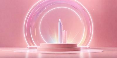 The primary subject of the image is a tall, thin, and narrow white structure, which appears to be a tower or a pillar. The setting is a pink background, which creates a contrasting and visually appealing environment. The visual style of the image is a combination of photo and digital art, giving it a unique and artistic appearance. The colors and mood of the image are predominantly pink, which adds a sense of warmth and softness to the scene.