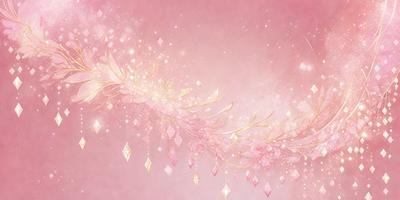 The primary subject of the image is a pink and gold decorative piece, possibly a necklace or a piece of art. The setting is a pink background, which adds to the overall mood of the image. The visual style is a combination of digital art and illustration, creating a unique and eye-catching design. The colors and mood of the image are predominantly pink and gold, giving it a warm and elegant appearance.