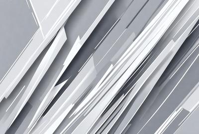 The image is a digital artwork featuring a white and gray color scheme. The primary subject is a large, abstract, and geometric design that resembles a mountain or a series of stacked shapes. The setting is a gray background that complements the artwork, creating a visually striking composition. The visual style is a blend of digital art and illustration, showcasing the artist's creativity and skill in crafting intricate patterns and designs. The overall atmosphere is one of sophistication and modernity, with
