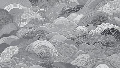 The primary subject of the image is a large, intricate, and detailed drawing of waves. The setting is a cloudy sky, and the visual style is a combination of digital art and illustration. The drawing features a variety of colors, including shades of gray, blue, and white, creating a moody and dramatic atmosphere. The overall mood of the image is one of depth and complexity, with the waves and clouds forming a captivating and visually striking scene.