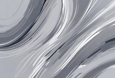 The primary subject of the image is a large, flowing wave. The setting is a gray and white ocean, with the wave extending across the entire image. The visual style is a combination of a photo and digital art, creating a dynamic and captivating scene. The dominant colors are gray and white, with the wave's movement and the ocean's surface contributing to the overall atmosphere.