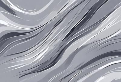 The primary subject of the image is a large, curved, and wavy piece of artwork, possibly a painting or a drawing. The setting is a gray background, which contrasts with the artwork. The visual style appears to be a combination of digital art and illustration, creating a unique and intriguing appearance. The colors and mood of the image are predominantly gray, giving it a calm and serene atmosphere.