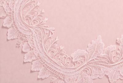 The primary subject of the image is a lace pattern, which is the main object, scene, or focus of the image. The setting is a pink background, and the visual style is a close-up of the lace pattern. The colors and mood of the image are predominantly pink, giving it a warm and delicate atmosphere.