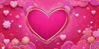 The primary subject of the image is a heart-shaped design, which is the main focus of the image. The heart is pink and features gold accents, giving it a warm and inviting appearance. The setting is a pink background, which complements the heart's design. The visual style of the image is digital art, as it is a well-crafted and detailed illustration. The colors and mood of the image are predominantly pink and warm, creating a sense of love and affection.