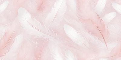 The primary subject of the image is a close-up of a white feather. The setting is a pink background, which adds a contrasting color to the scene. The visual style appears to be a combination of a photo and a drawing, as the feather is depicted in a detailed and artistic manner. The colors and mood of the image are predominantly pink, creating a soft and delicate atmosphere.