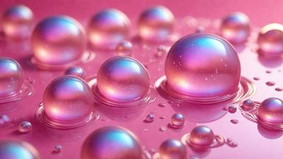 The primary subject of the image is a close-up of a pink surface with a few bubbles on it. The setting appears to be a pink background, and the visual style is a photo. The colors in the image are predominantly pink, creating a warm and inviting atmosphere.