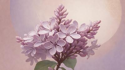 The primary subject of the image is a purple flower with white petals. The flower is prominently displayed in the foreground, with a green stem and leaf visible. The setting is a pink background, which adds a soft and warm atmosphere to the scene. The visual style is a combination of photo and digital art, creating a realistic yet artistic representation of the flower. The dominant colors are purple and white, with the pink background providing a contrasting hue.