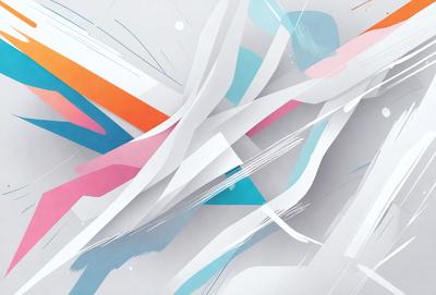 The primary subject of the image is a white and blue abstract art piece. The setting is a white wall, and the visual style is a combination of digital art and illustration. The dominant colors are white and blue, creating a calm and serene atmosphere.
